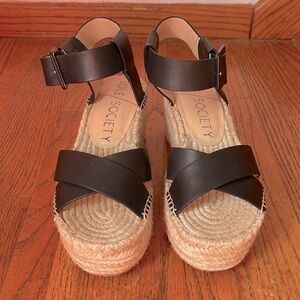 Sole Society Audrina Black Espadrille Platform Strappy Sandals S.8